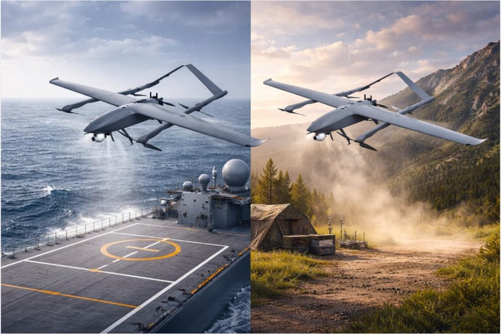 5H hybrid VTOL fixed wing UAV comes in both standard and ship-borne versions