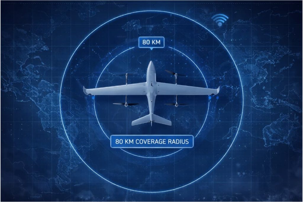 MIFH0007 fixed wing VTOL UAV with a data link range of up to 80km