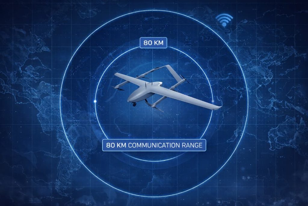 MIFH0009 electric fixed-wing VTOL UAV can communicate over distances up to 80km