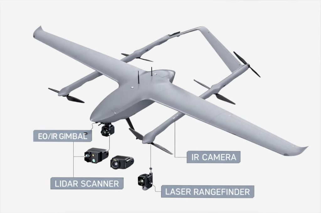 MIFH0009 electric fixed-wing VTOL UAV with a maximum payload of 15kg